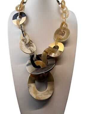 Anthropologie NWT $98 Chunky Horn Style Link Statement Necklace 26"
